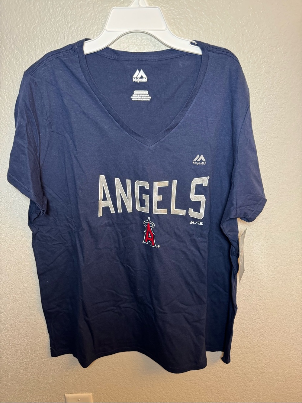 Women's Majestic Los Angeles Angels V-Neck T-Shirt Navy Blue Size 2XL